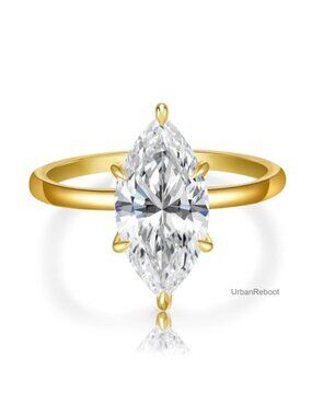 3.5ct Marquise Engagement Ring Women's 14k Gold Plated Cubic Zirconia Size 8